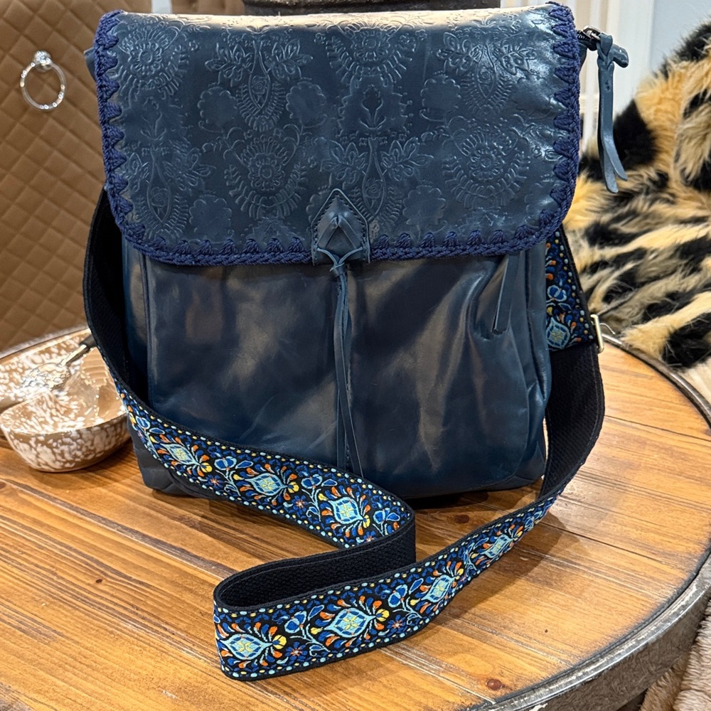 The Sak Blue Embossed Convertible Crossbody Bag/Backpack